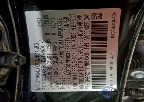 2021 Honda Civic Lx z USA, uszkodzony, nr VIN 2HGFC2F61MH543420